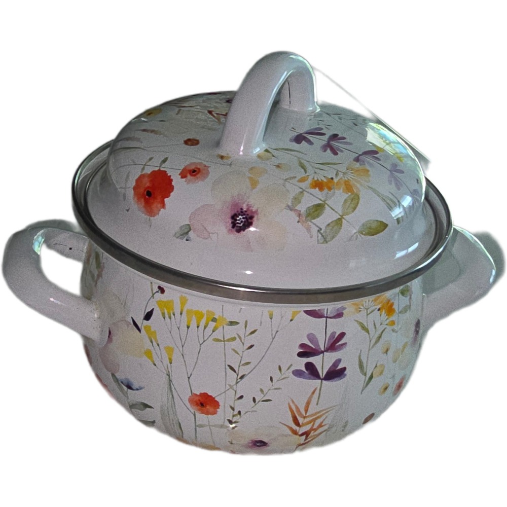 Crofton 1 Qt Enamel on Steel Dutch Oven Wildflower Floral Mini Stockpot with Lid